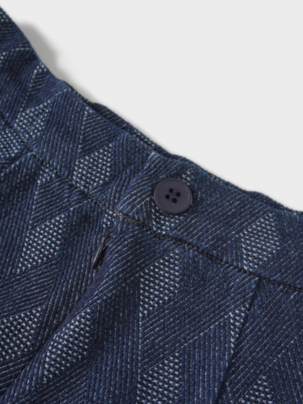 Printed Denim Trumpet Style Skirt-Diamond Weave