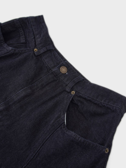 Seamed Full Denim Skirt-Dark Blue