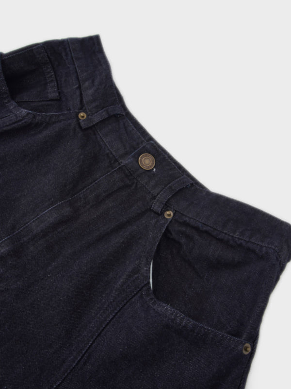 Seamed Full Denim Skirt-Dark Blue
