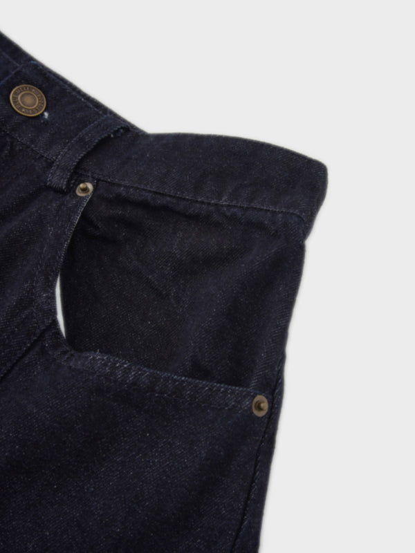 Seamed Full Denim Skirt-Dark Blue