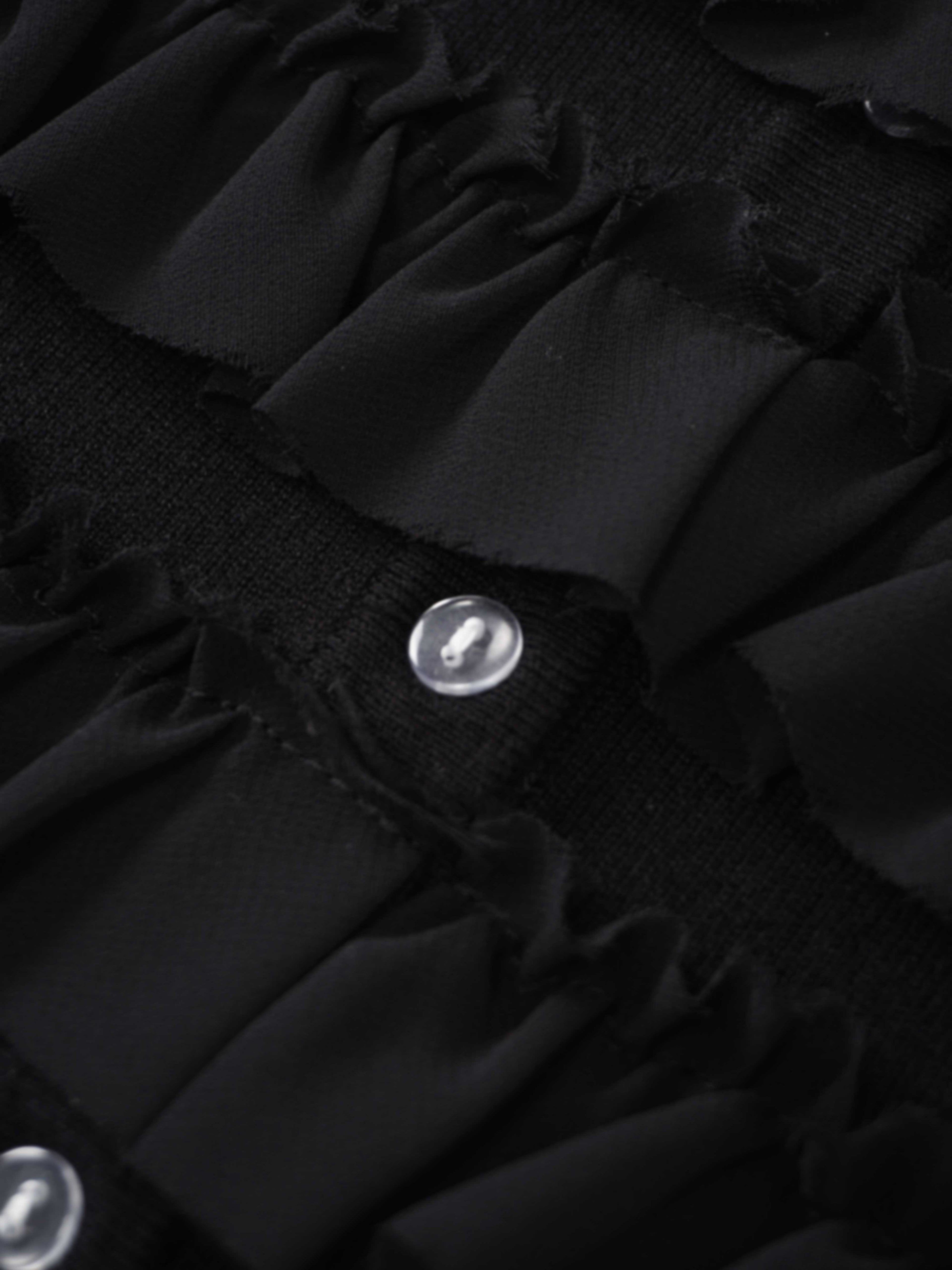 Ruffle Design Cardigan-Black