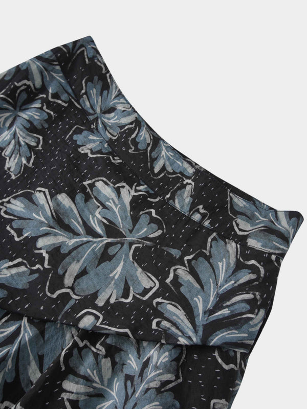 Gathered Overlay Skirt-Blue Floral