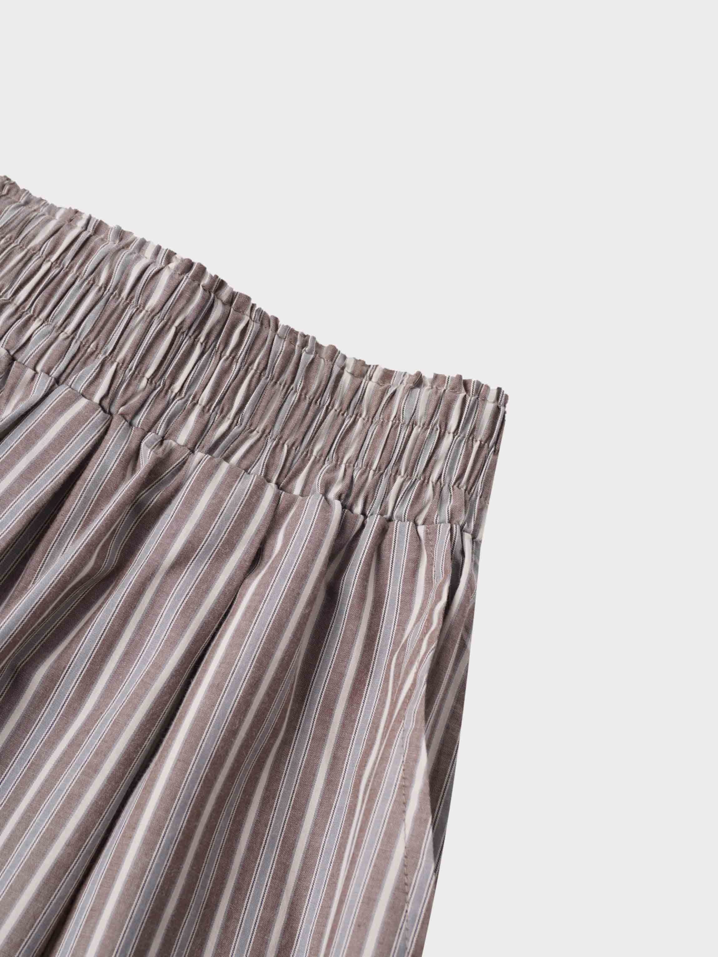 Striped Gathered Waist Skirt-Tan Stripe