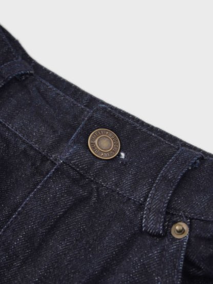 Seamed Full Denim Skirt-Dark Blue