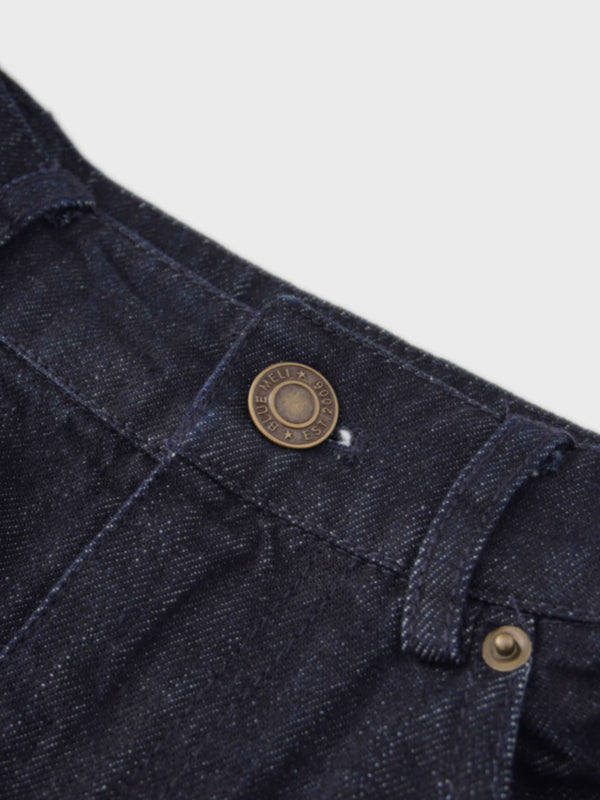 Seamed Full Denim Skirt-Dark Blue