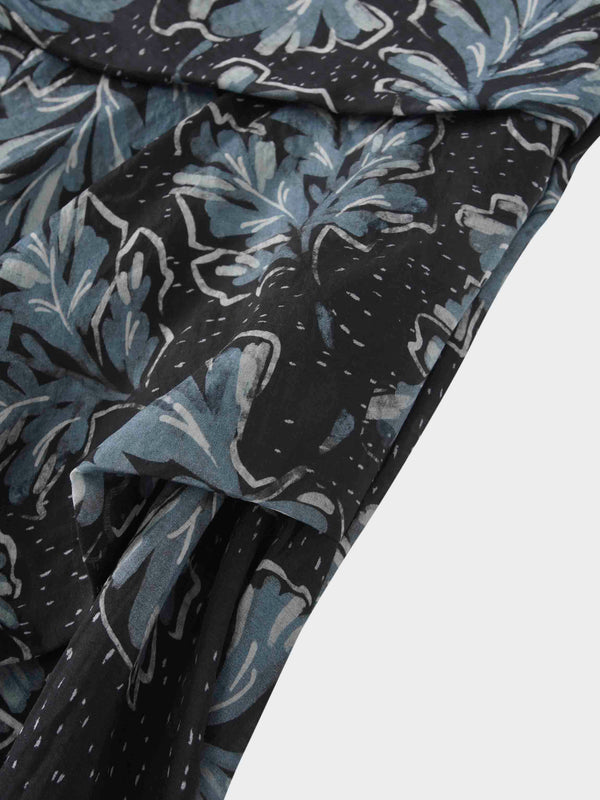 Gathered Overlay Skirt-Blue Floral