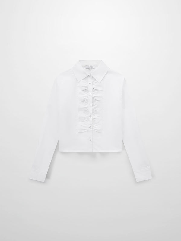 Bow Front Crop Blouse-White