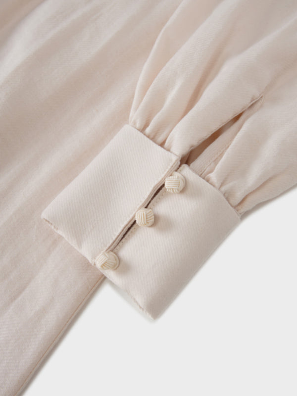 Pleat Top Silk/Linen Blend Dress-Oatmeal