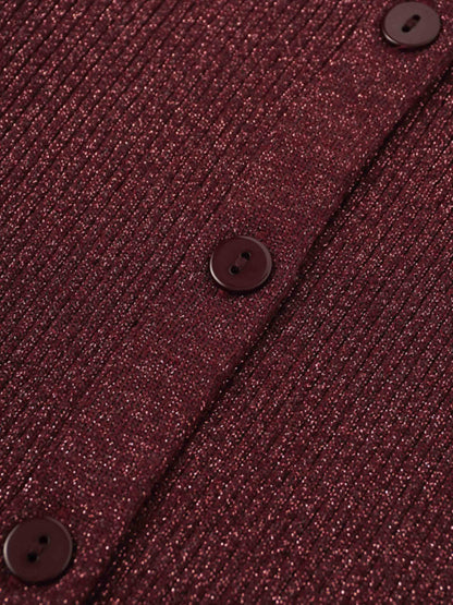 Lurex Ribbed Sweater-Heathered Burgundy