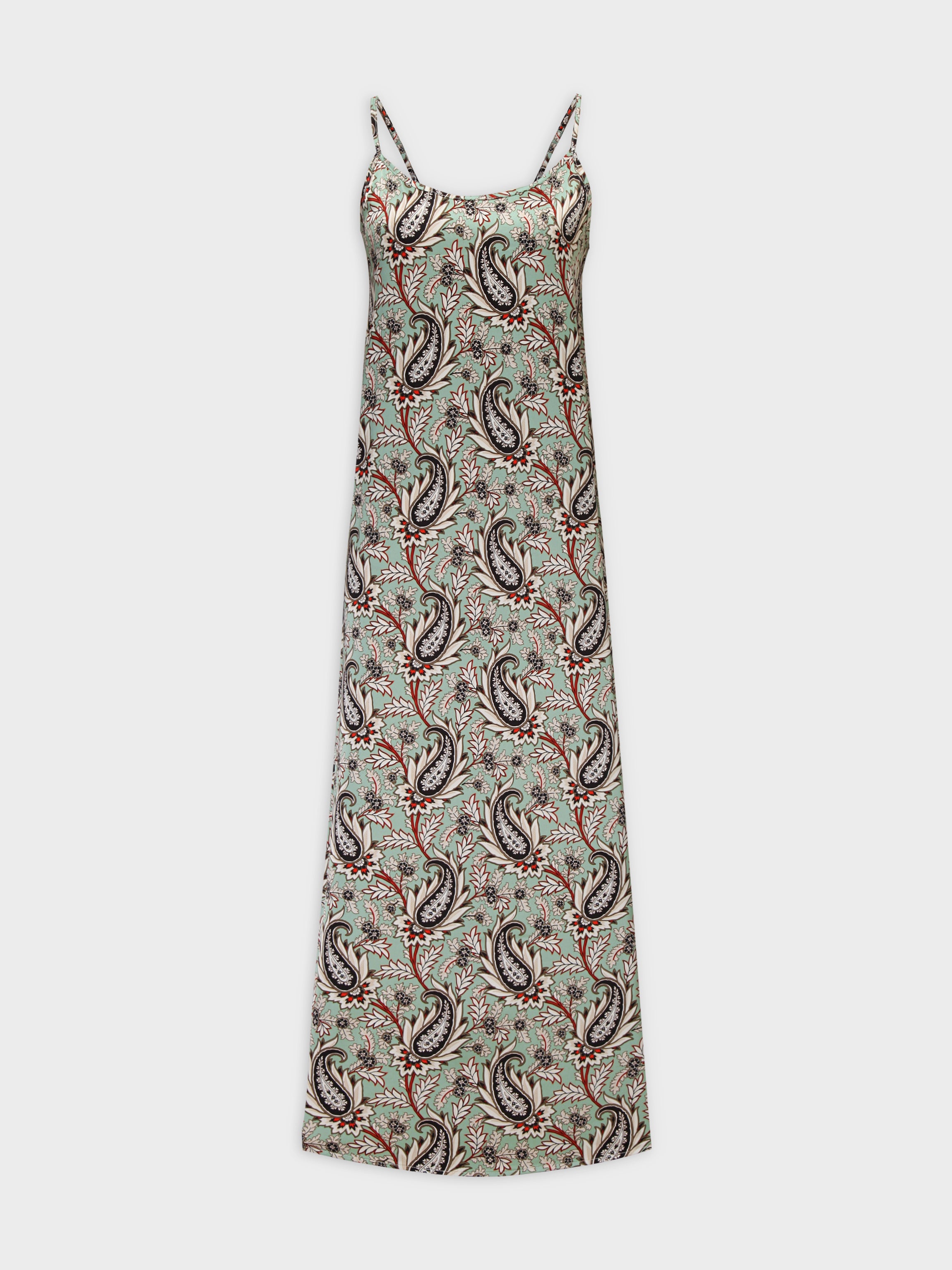 Printed Crew Neck Slip Dress-Mint Paisley