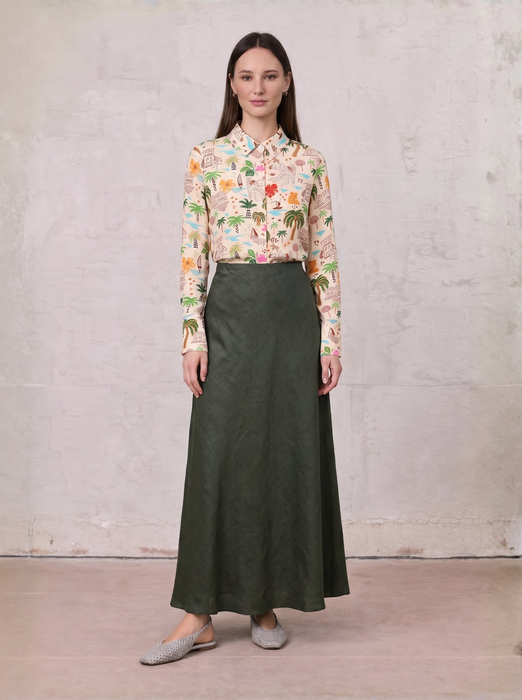 Linen Slip Skirt-Olive Green – Fame on Central