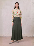 Linen Slip Skirt-Olive Green