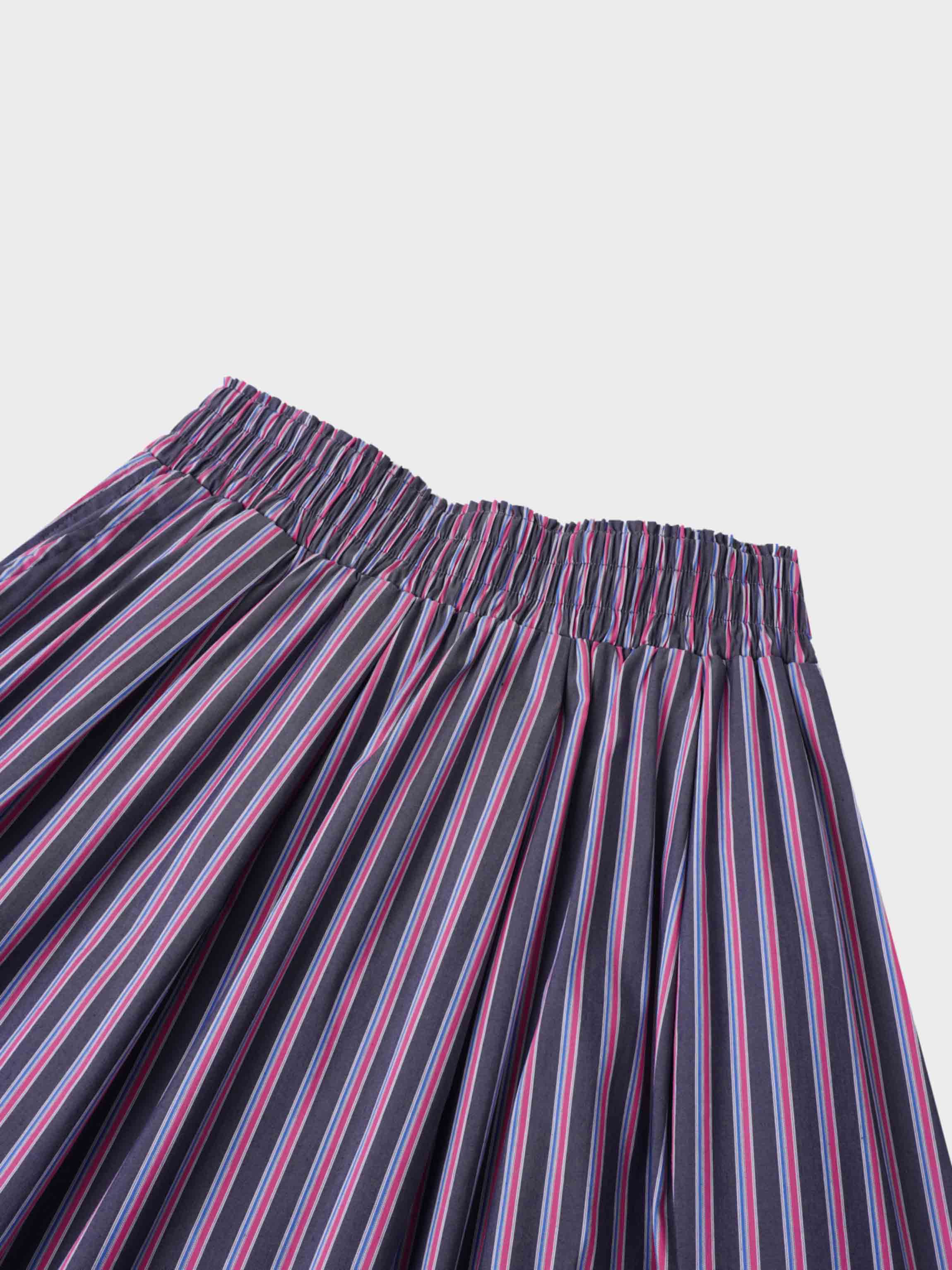 Striped Gathered Waist Skirt-Pink Stripe