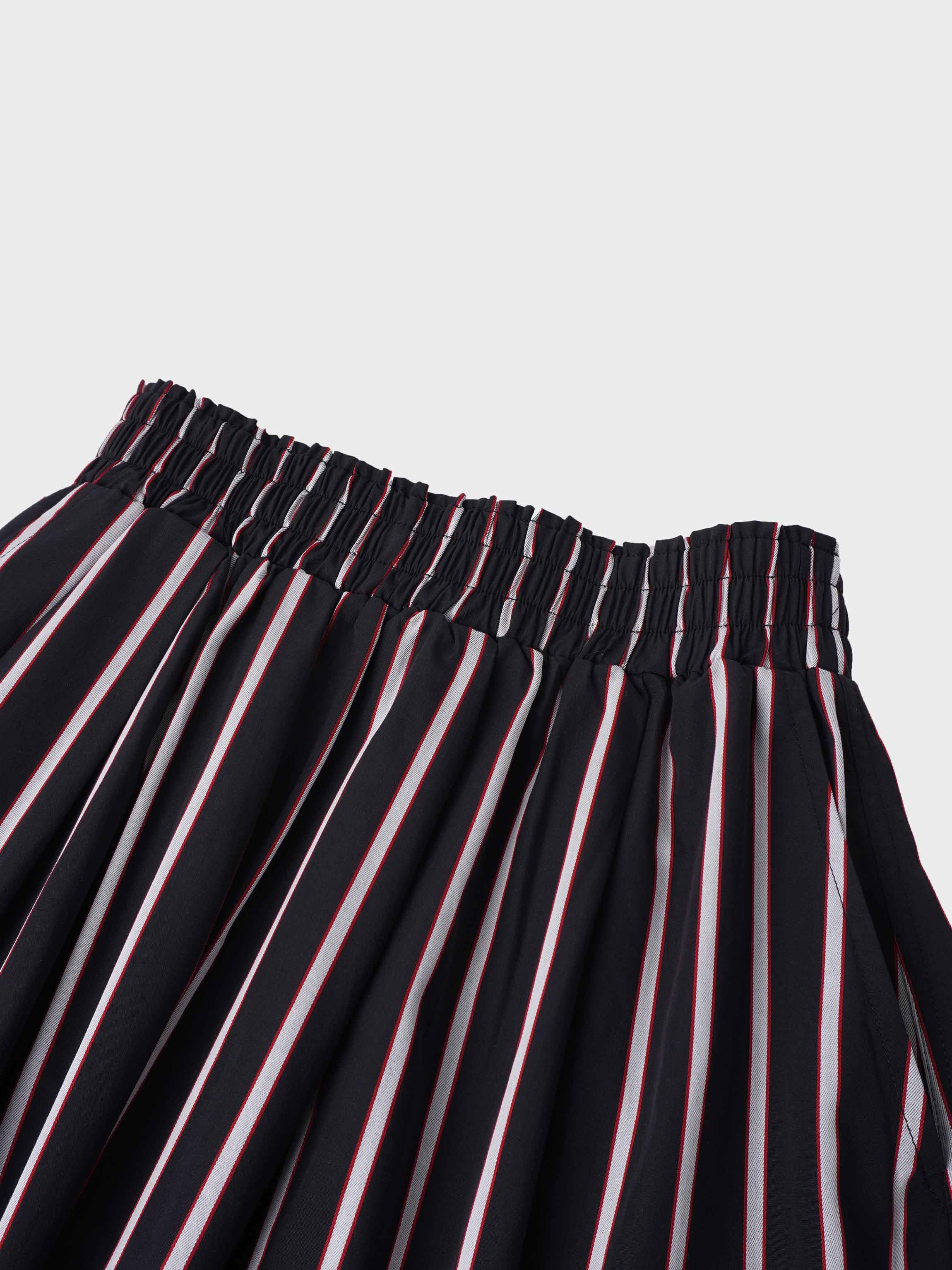 Striped Gathered Waist Skirt-Nautical Stripe