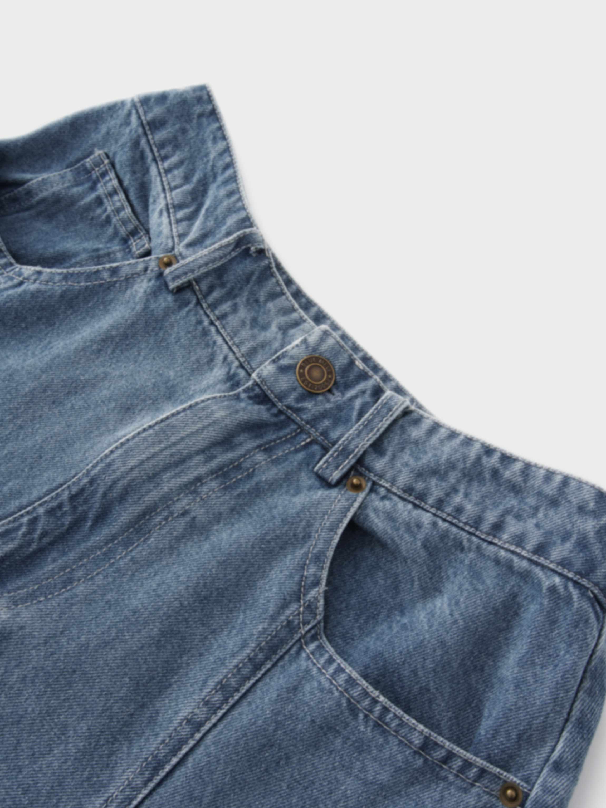 Seamed Full Denim Skirt-Light Blue