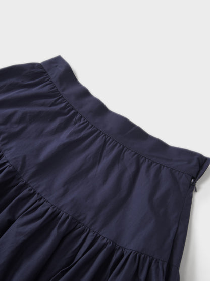 Border Cut Out Yoke Skirt-Navy Blue