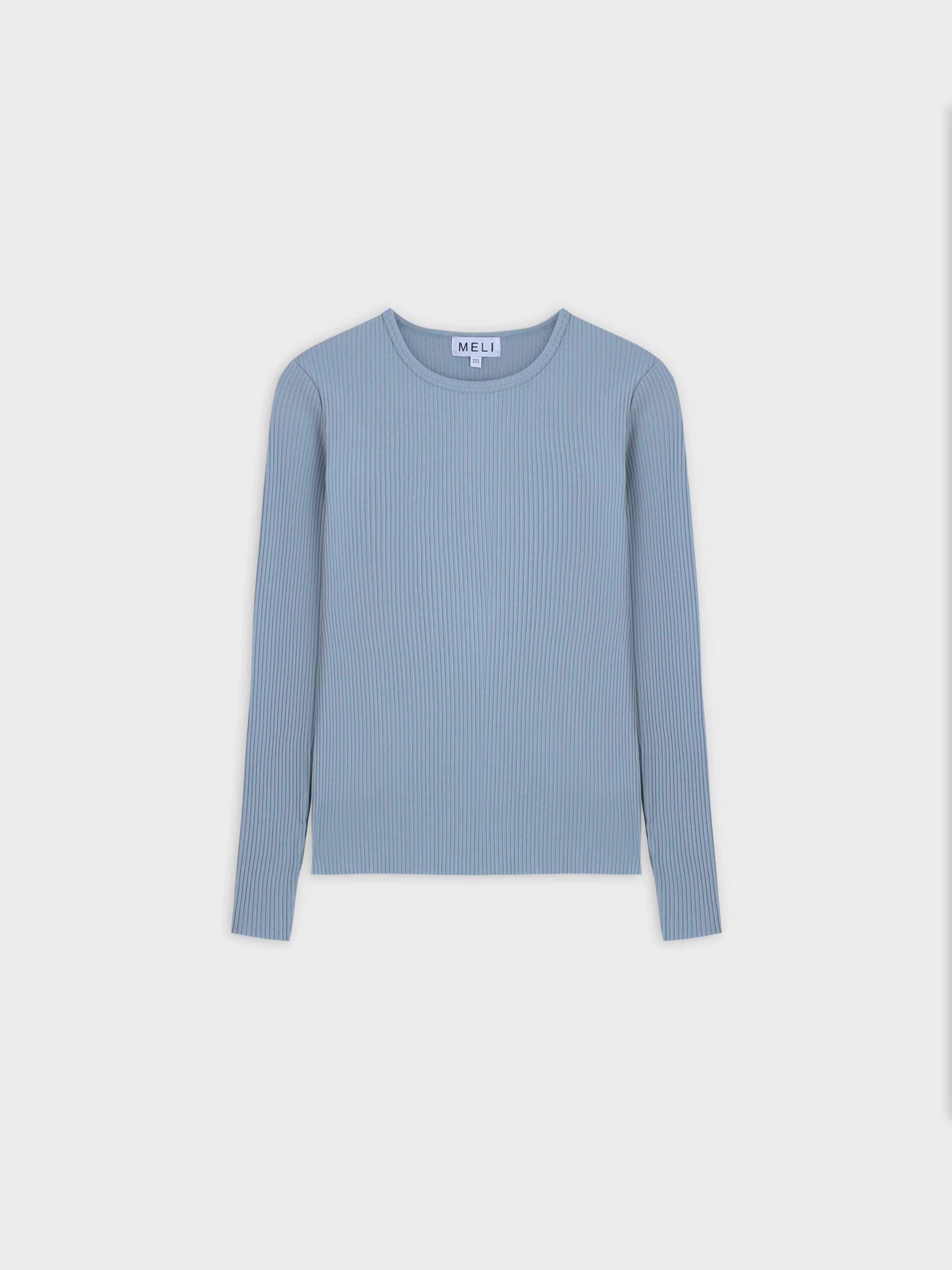 WIDE RIBBED CREW-BLUE GREY