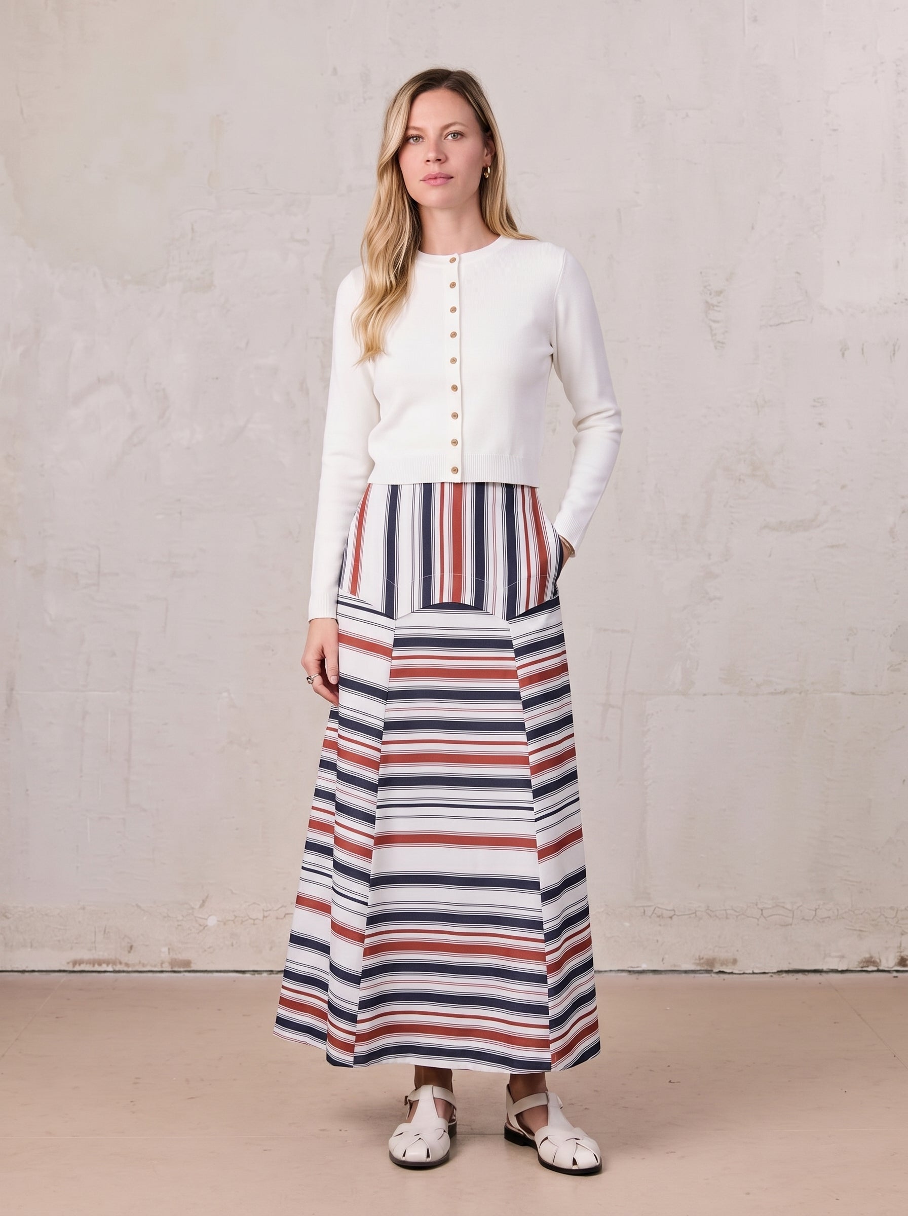 Gold Button Crop Cardigan-White