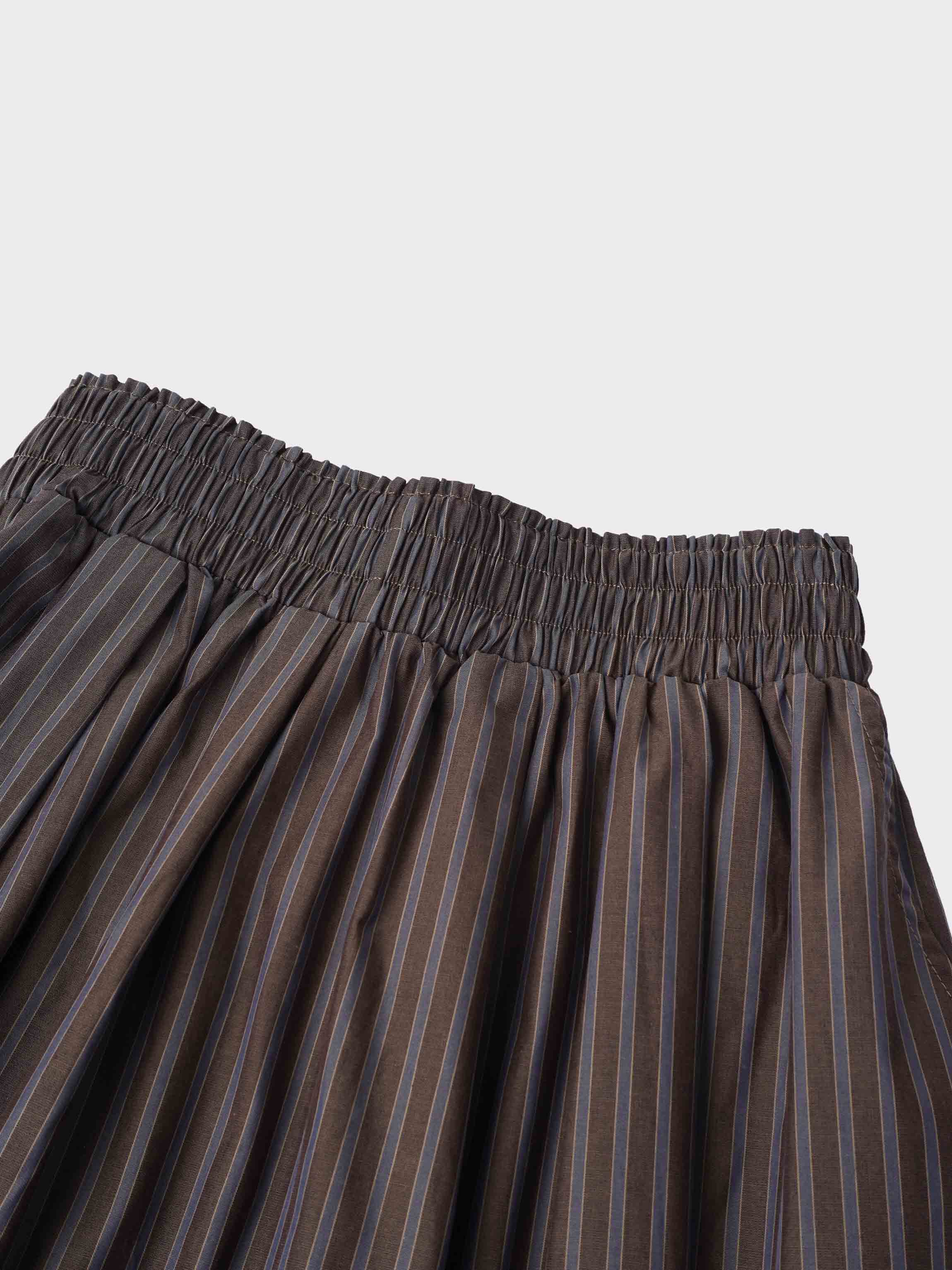 Striped Gathered Waist Skirt-Khaki Stripe