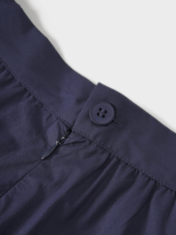 Border Cut Out Yoke Skirt-Navy Blue