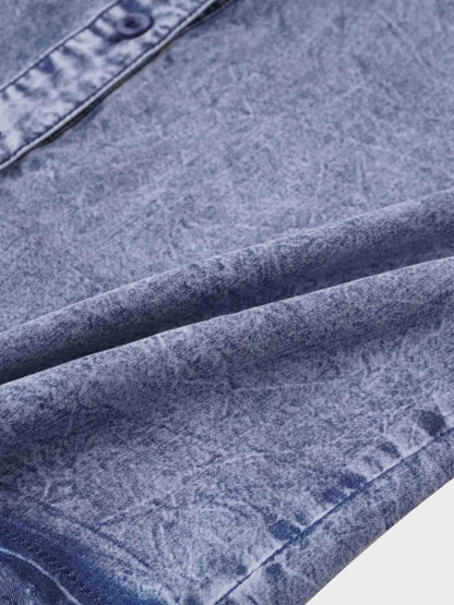 Crop Denim Shirt-Blue