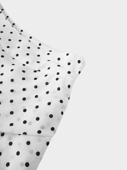 Gathered Overlay Skirt-White and Black Polka Dot
