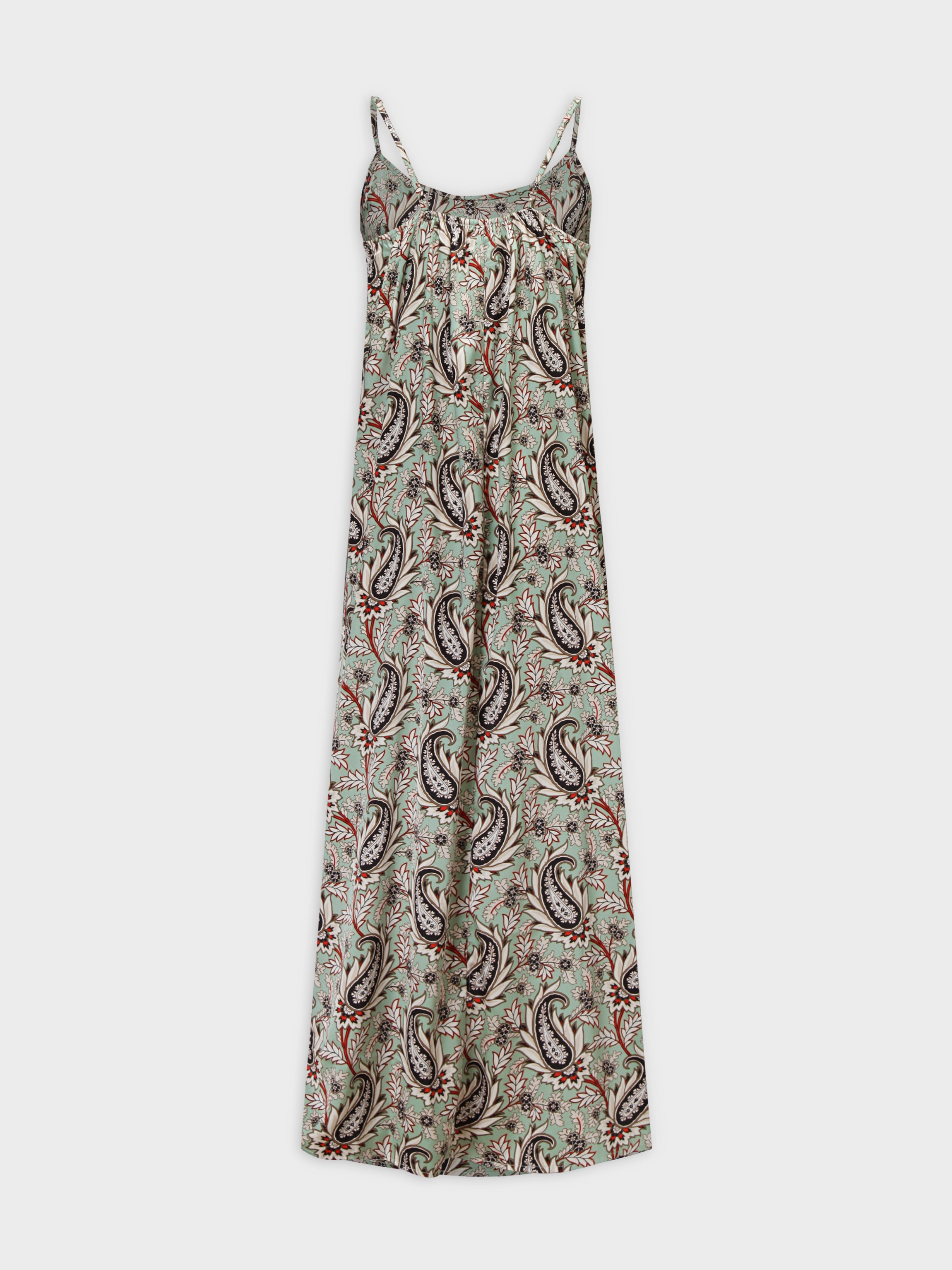 Printed Crew Neck Slip Dress-Mint Paisley