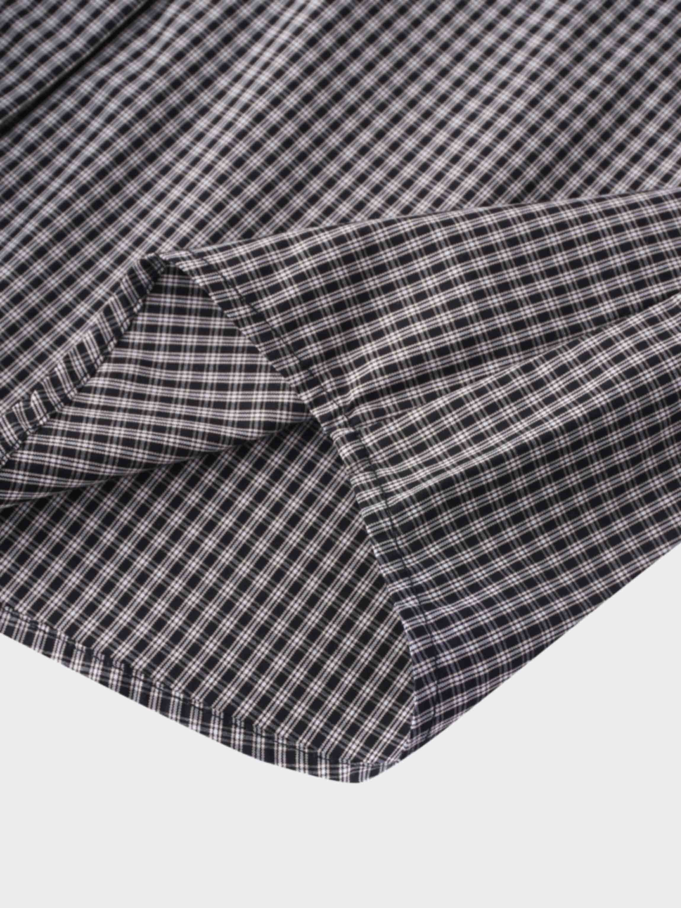 Puff Sleeve Blouse-Black/White Plaid