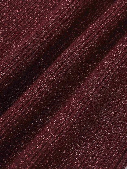 Lurex Ribbed Sweater-Heathered Burgundy