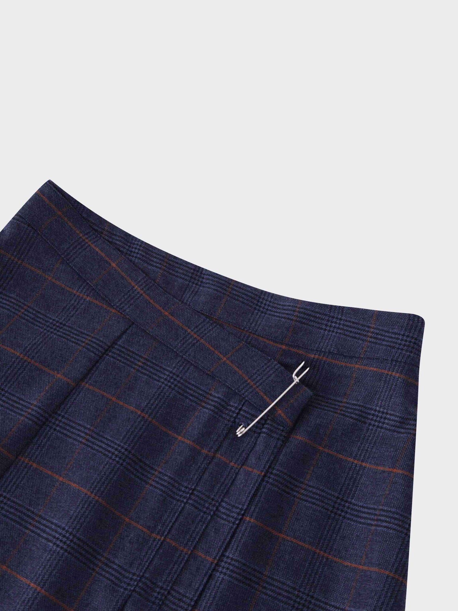 Pin Closure Wrap Skirt-Blue Plaid