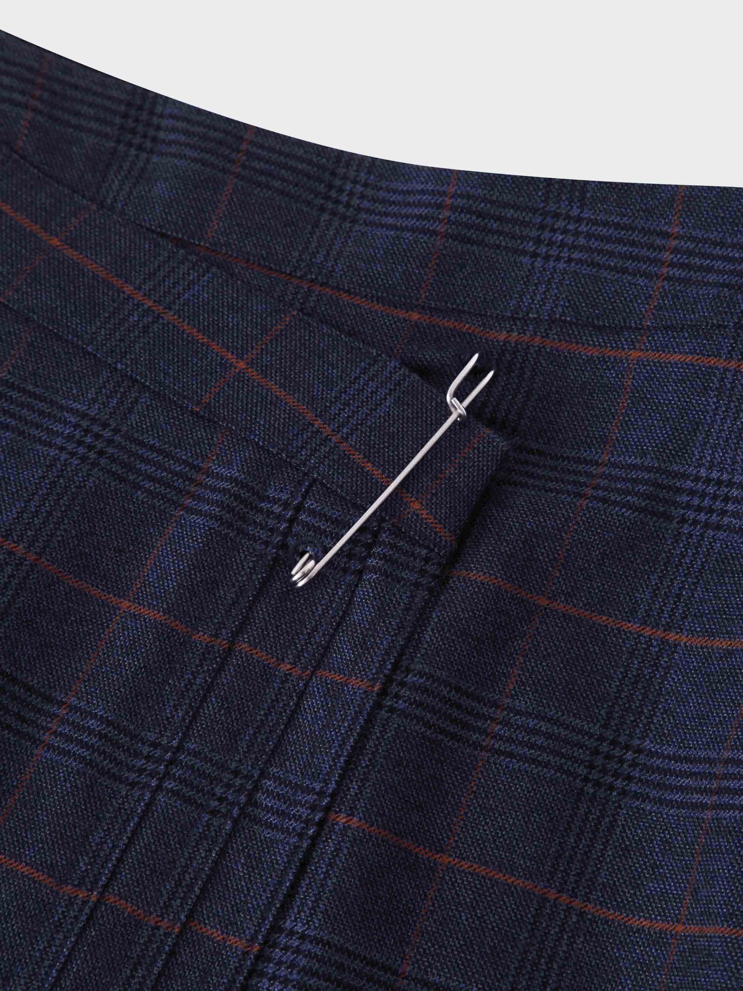 Pin Closure Wrap Skirt-Blue Plaid