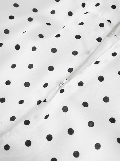 Gathered Overlay Skirt-White and Black Polka Dot