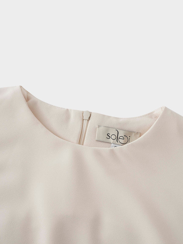 Faux Satin Crew Neck Slip Dress-White