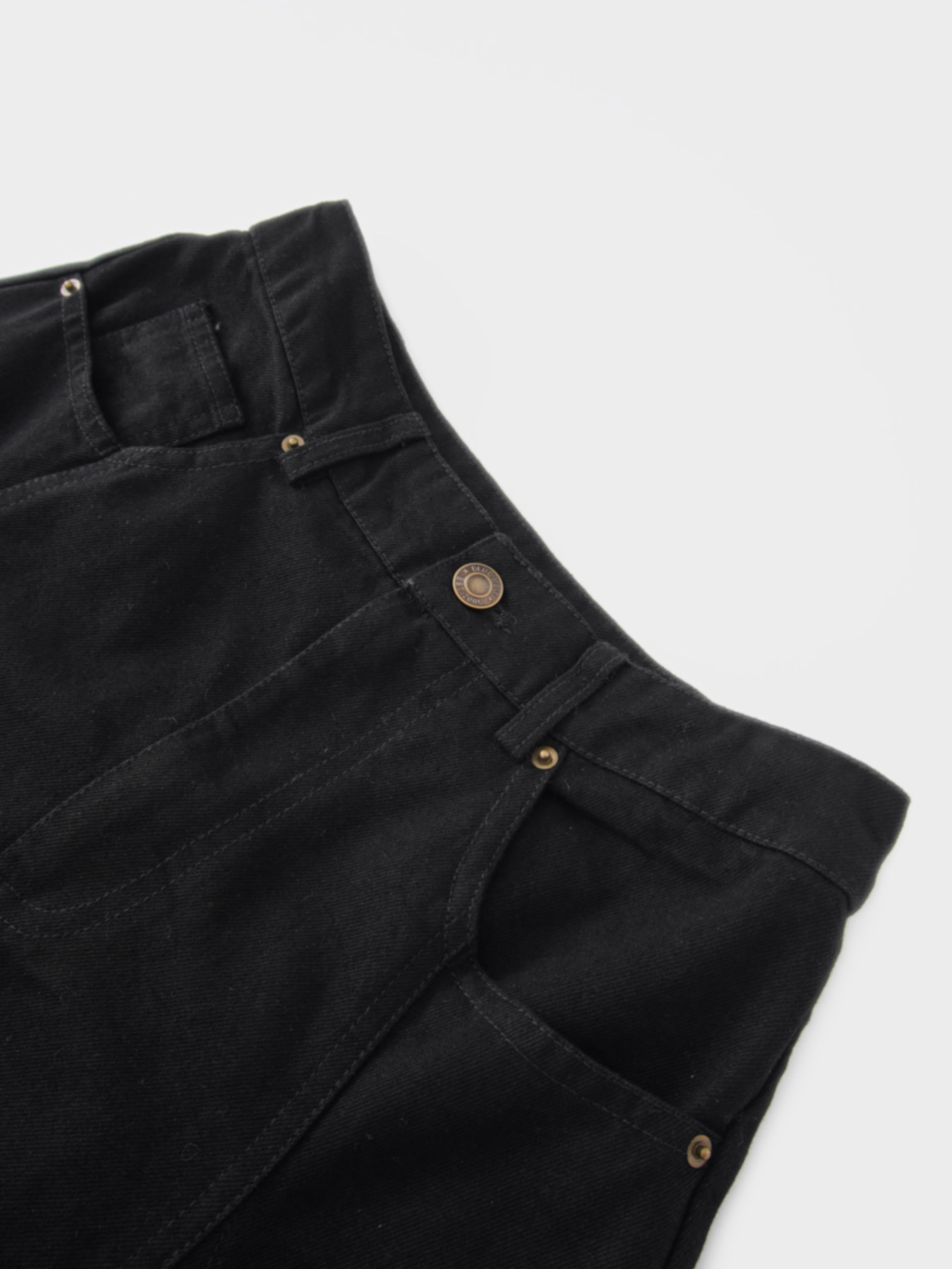 Seamed Full Denim Skirt-Black