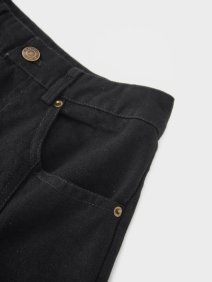Seamed Full Denim Skirt-Black