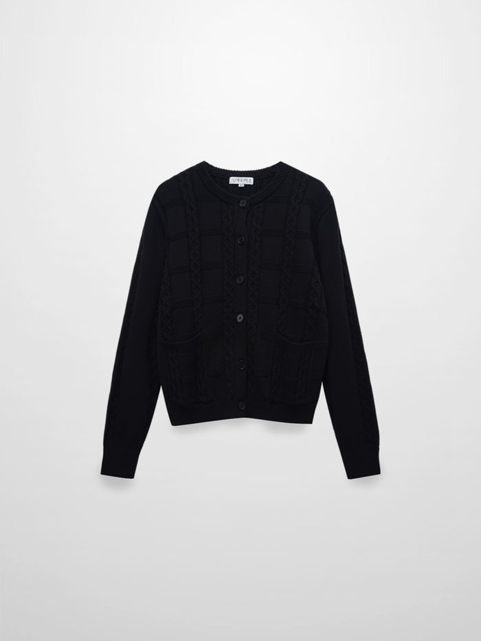 Cable Design Cardigan-Black