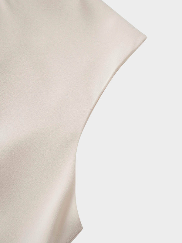 Faux Satin Crew Neck Slip Dress-White