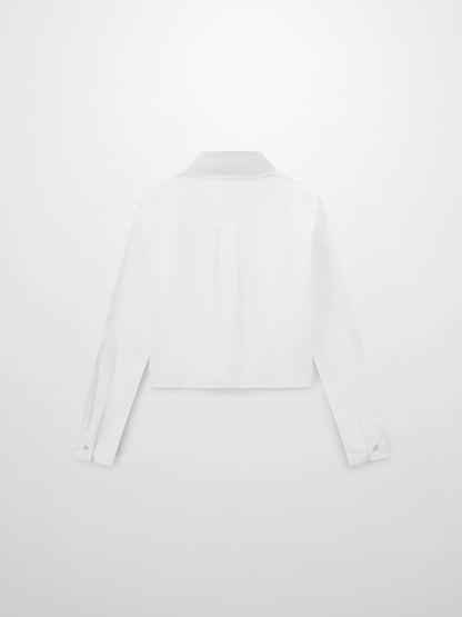 Bow Front Crop Blouse-White