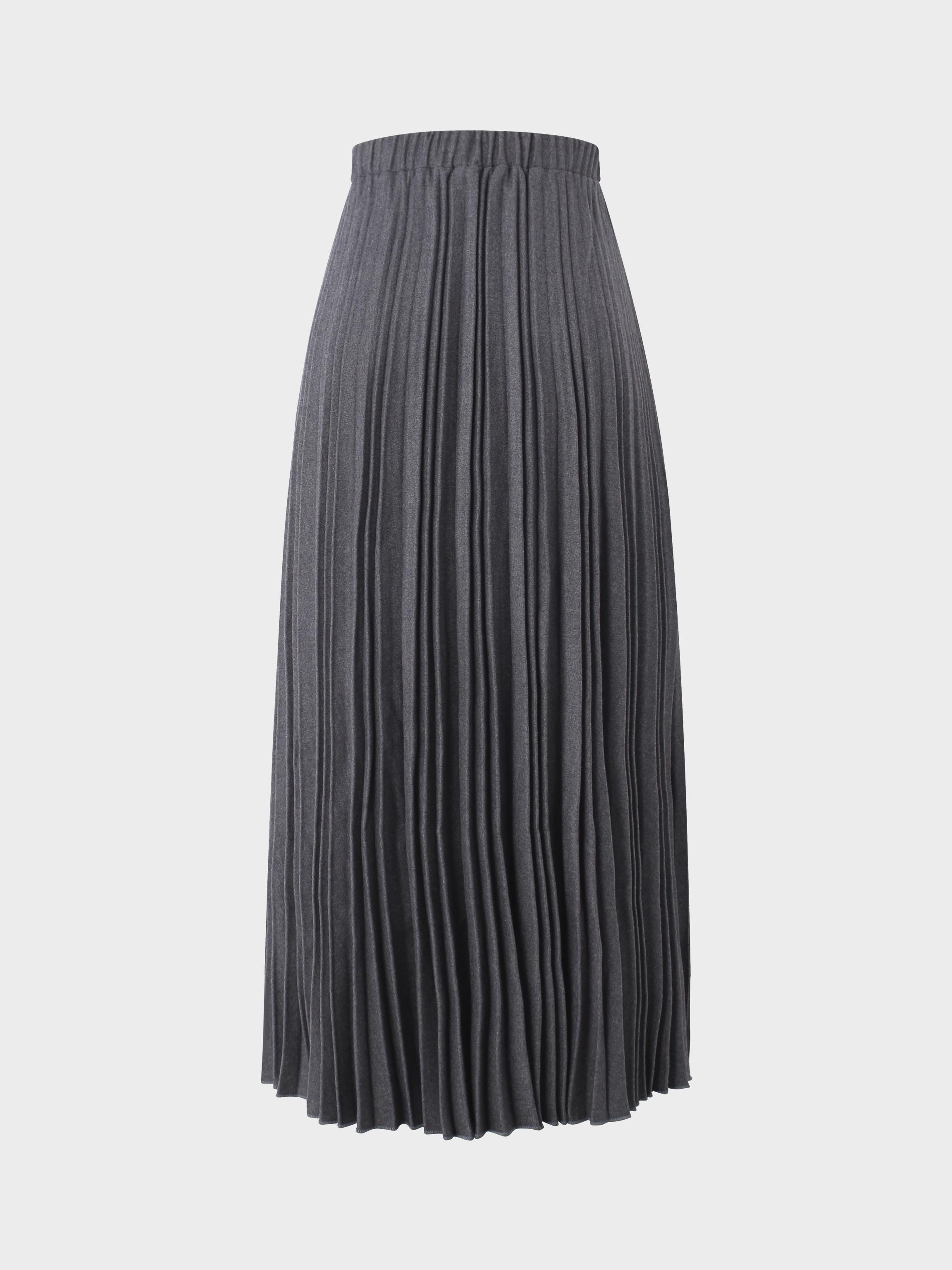 Wool Pleated Skirt-Dark Grey