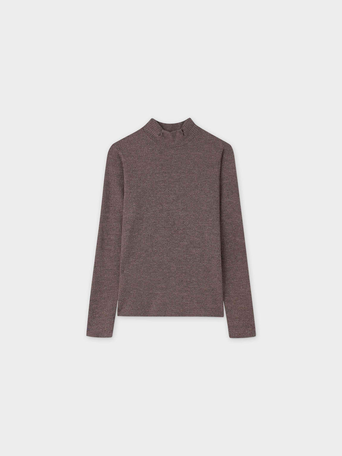 Textured Stretch Turtleneck-Brown