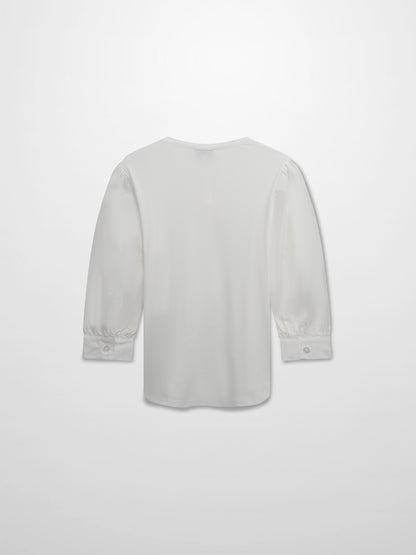 Puff Sleeve Ribbed T-Shirt-White