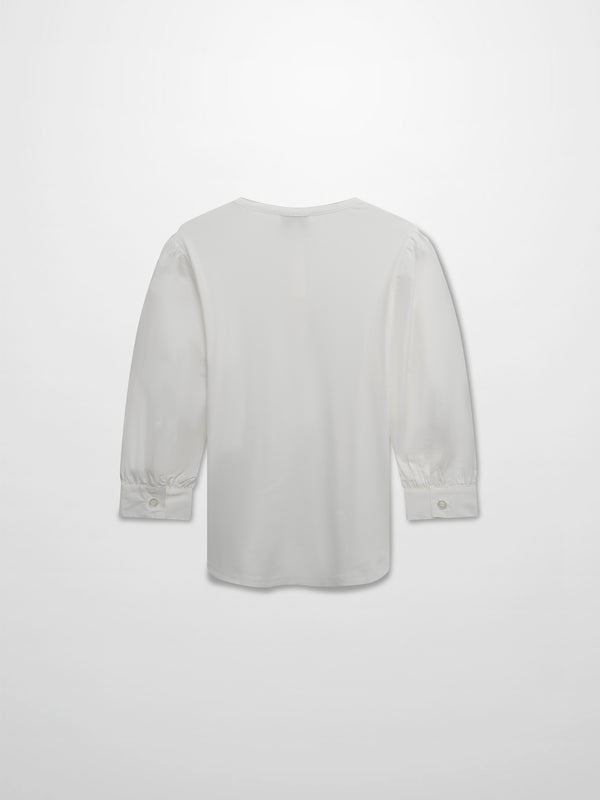 Puff Sleeve Ribbed T-Shirt-White