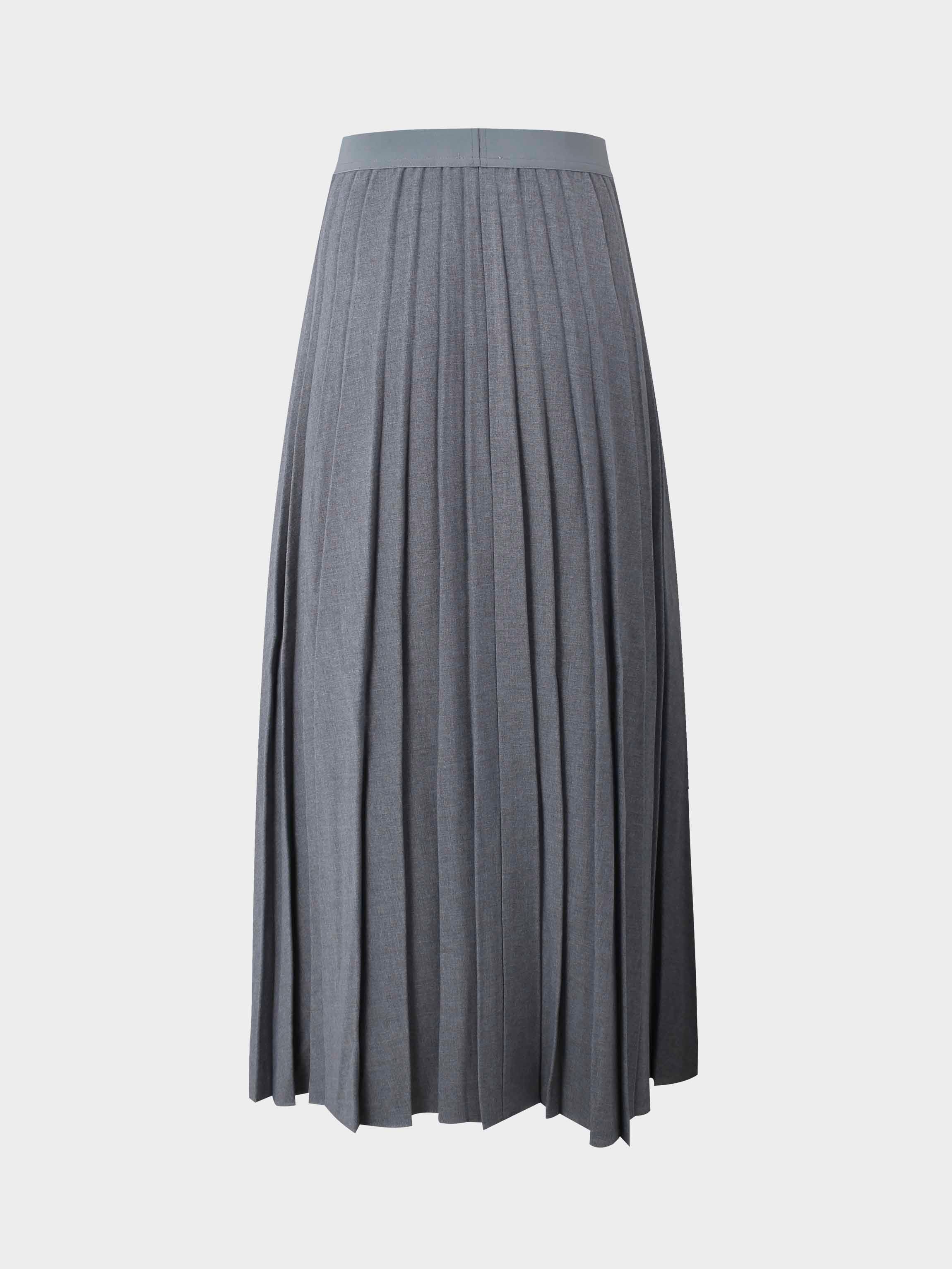 Merino Pleated Skirt-Grey