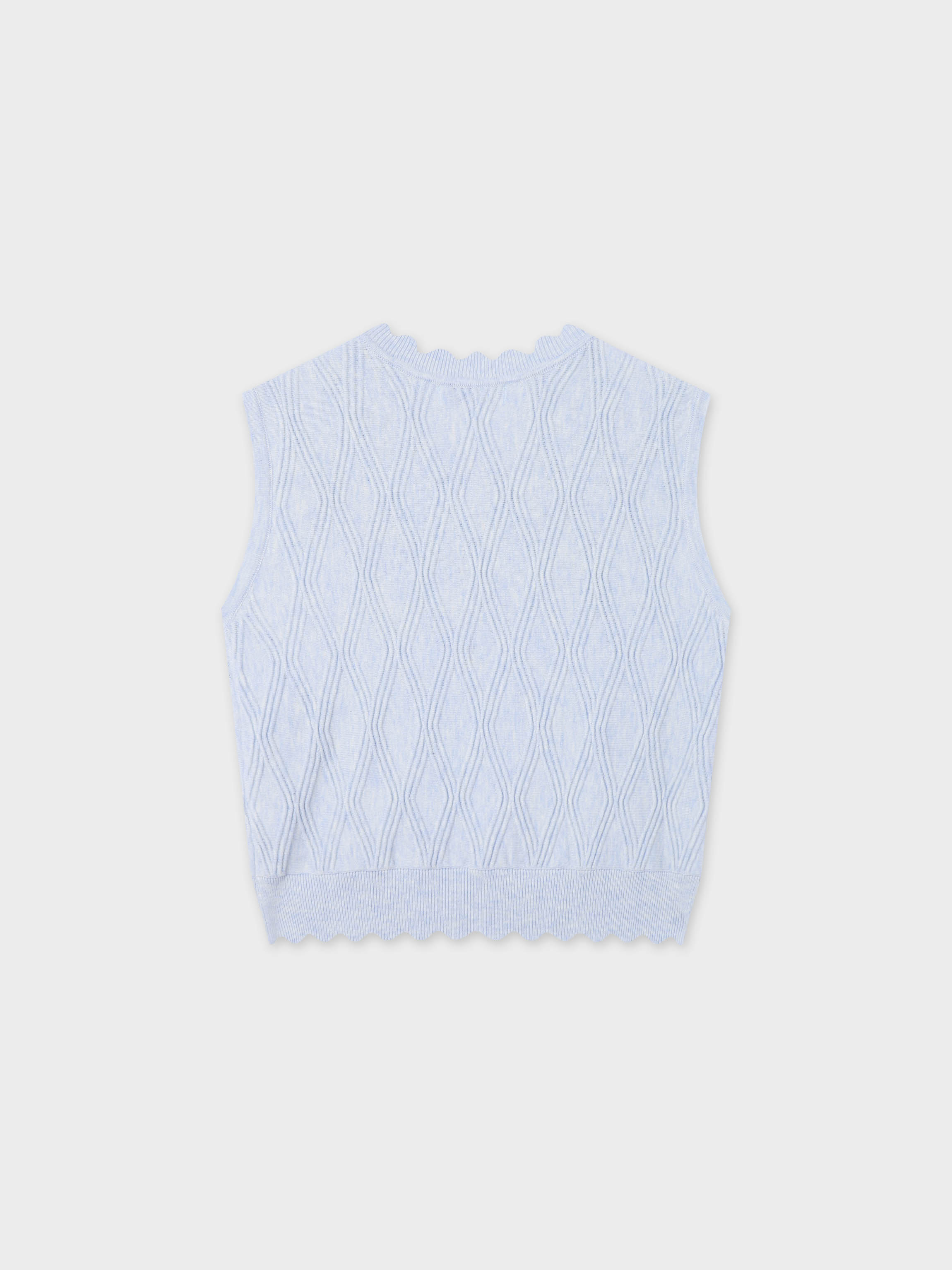 Scalloped Sleeveless Crew Neck Sweater-Light Blue Heather