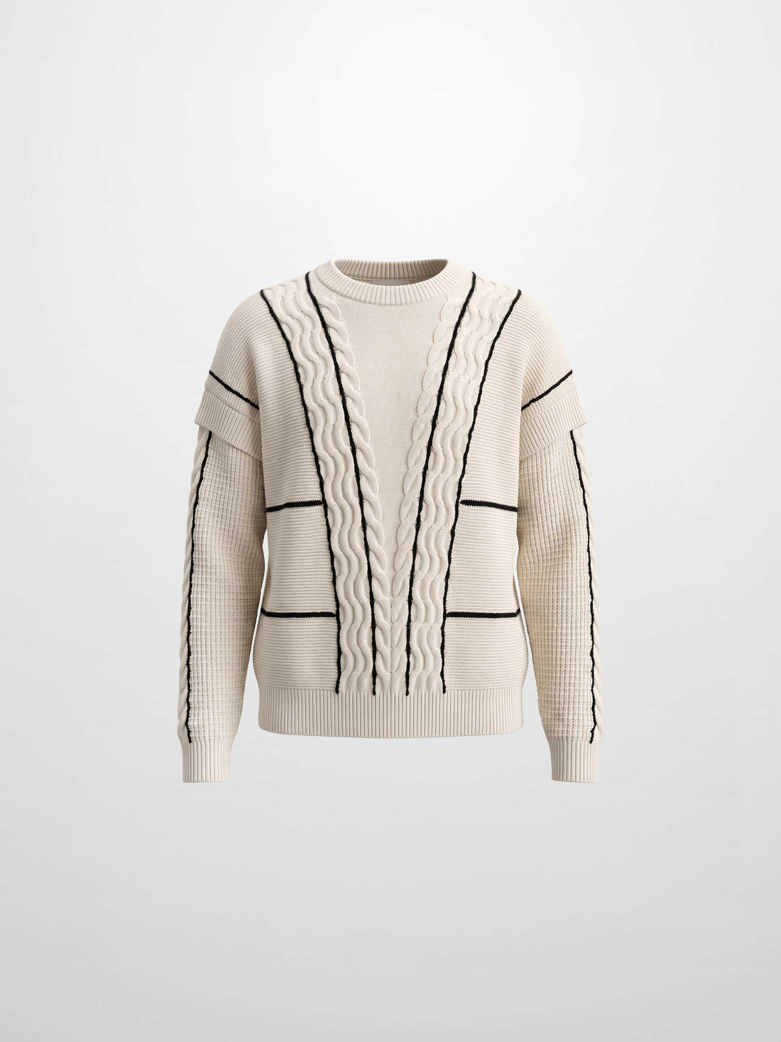 Mix Cable Striped Sweater - Cream/Black