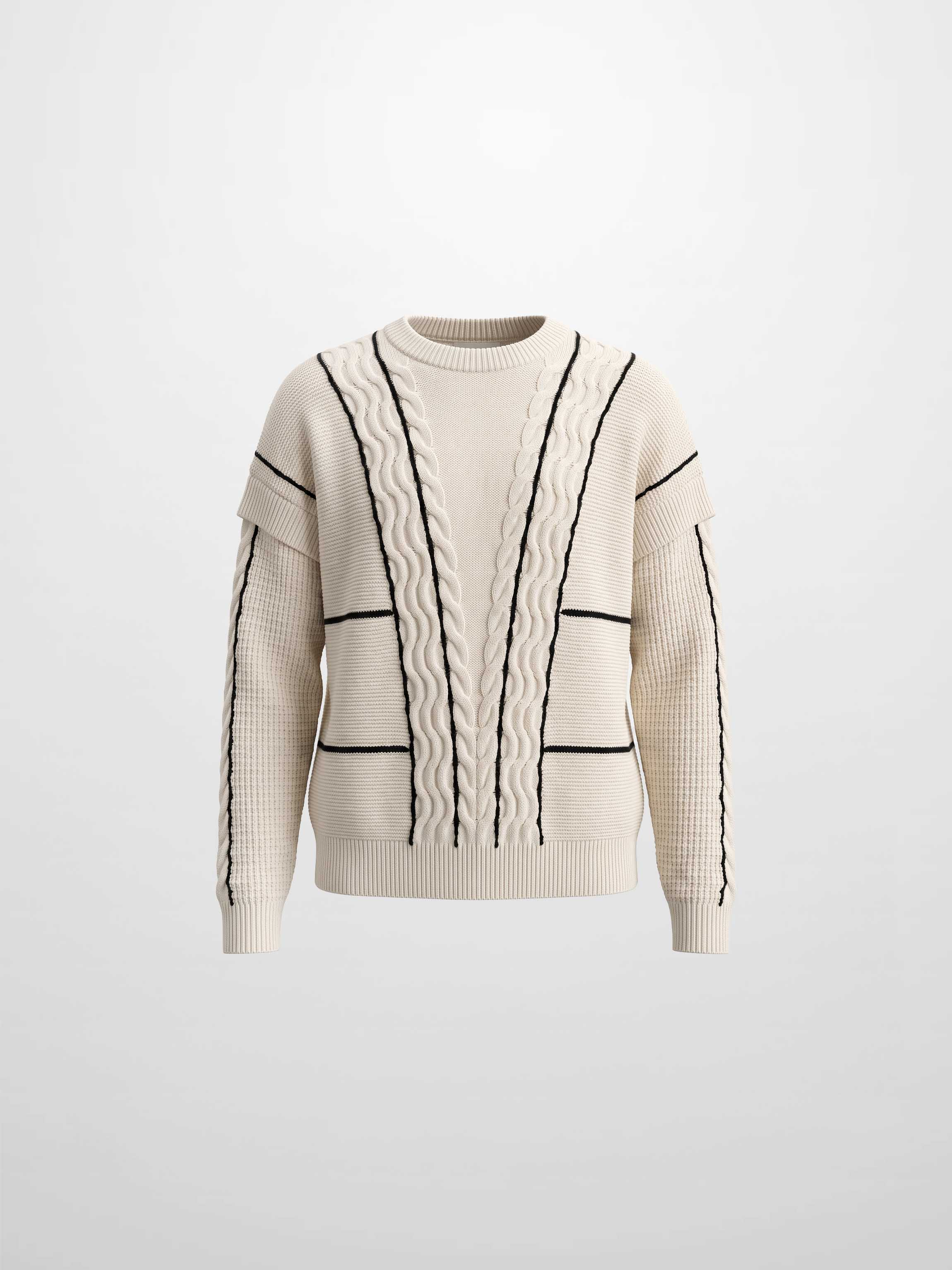 Mix Cable Striped Sweater - Cream/Black