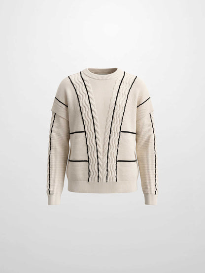 Mix Cable Striped Sweater - Cream/Black