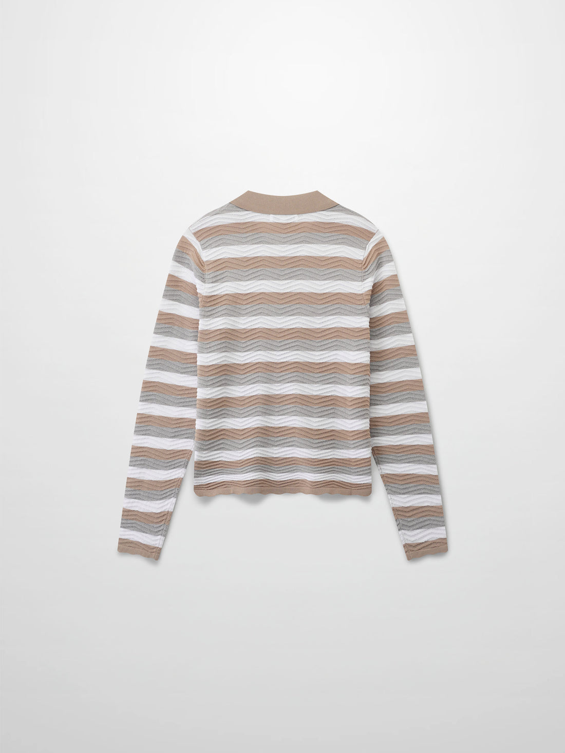 Scallop Edge Collar Sweater-Tan/White/Grey