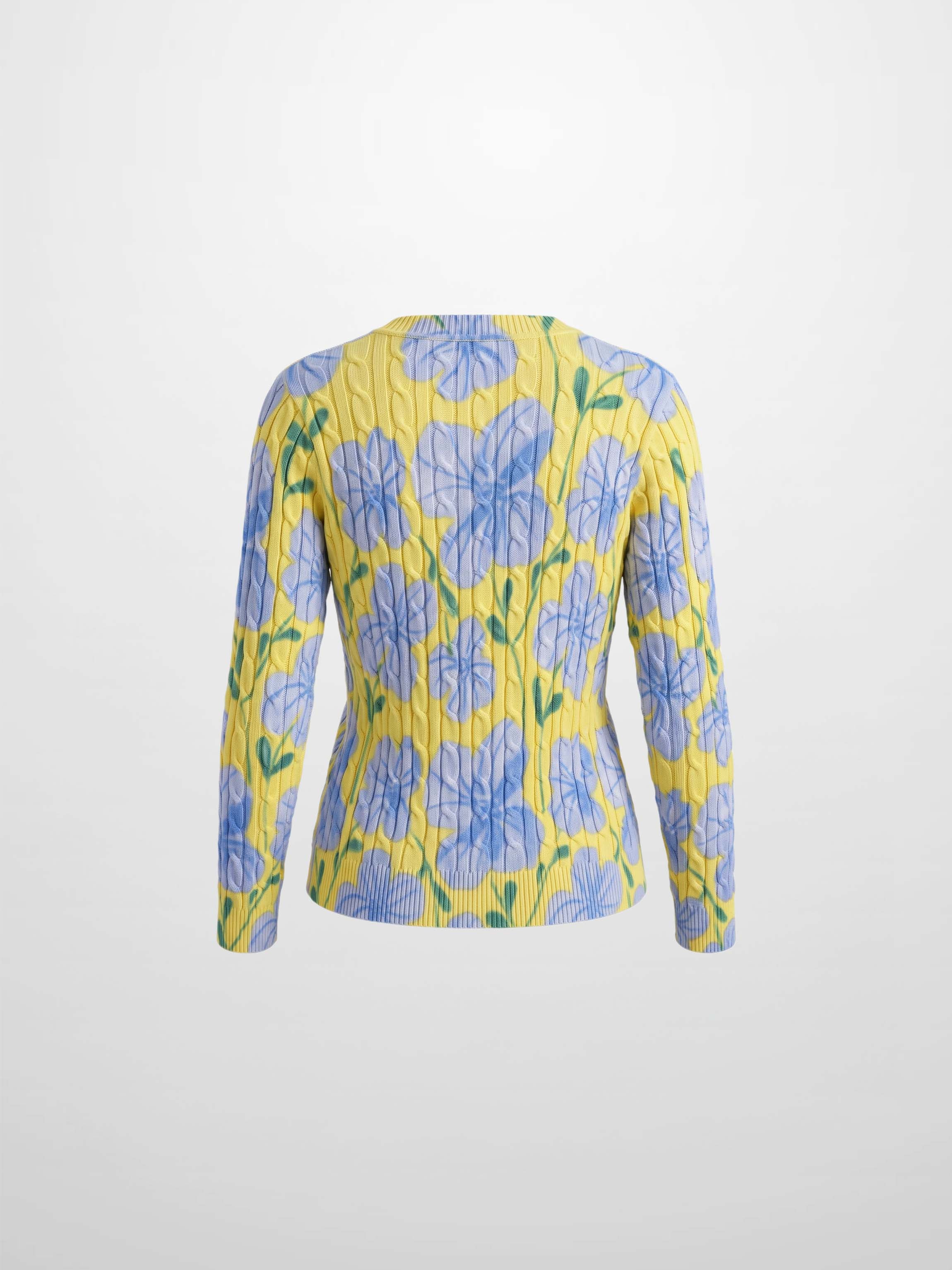 Floral Cable Printed Sweater - Yellow/Blue Floral