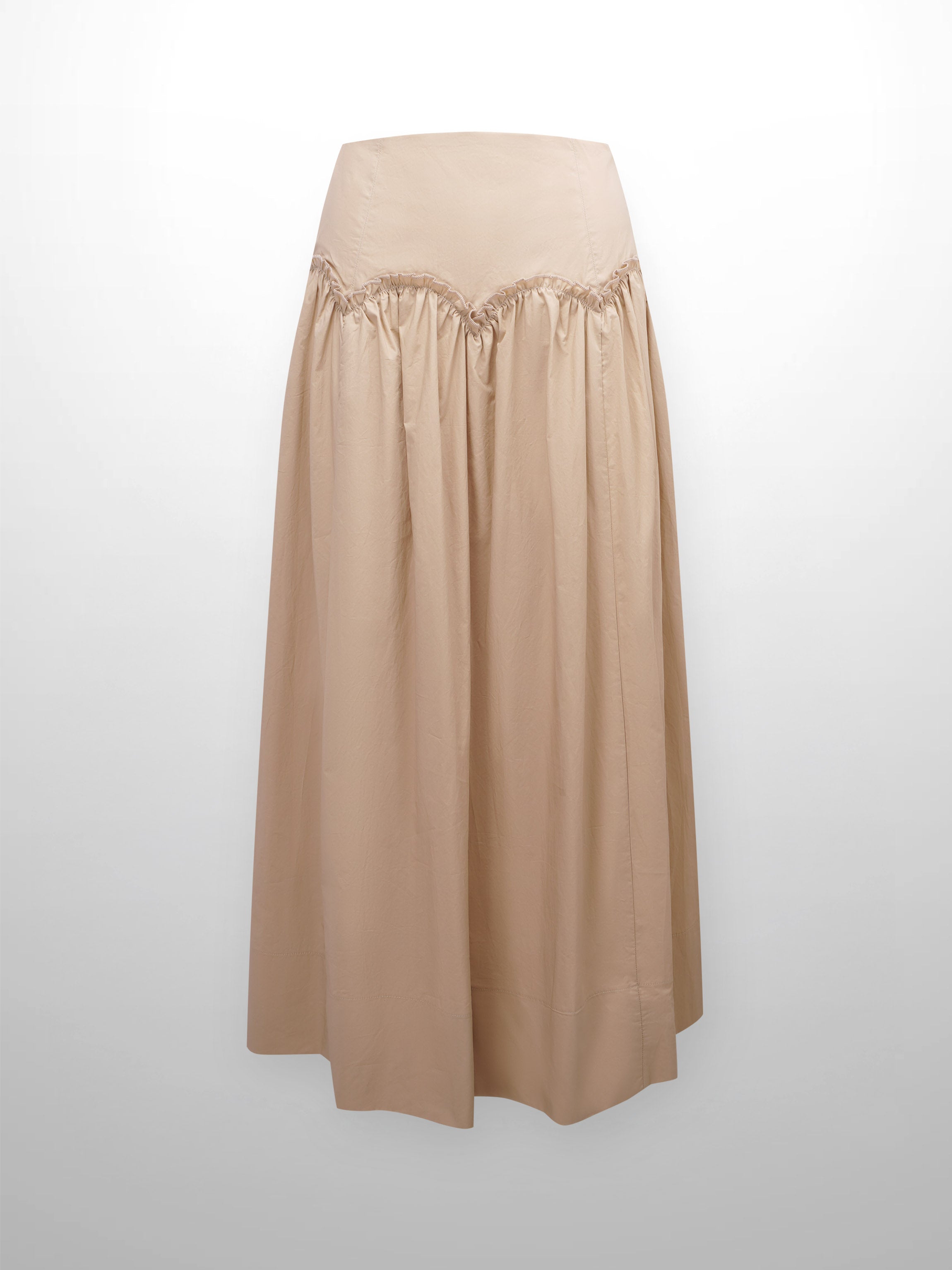 Yoke Ruffle Skirt-Tan